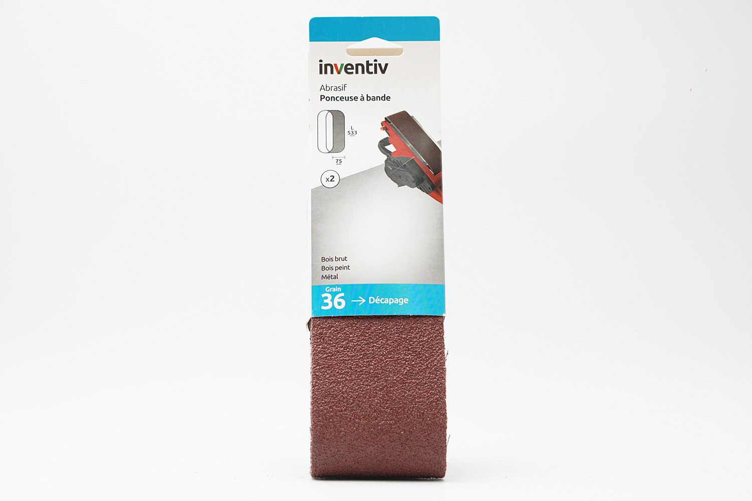 2 bandes abrasif ponceuse à bande 75x533mm Grain 36 - INVENTIV